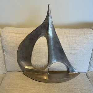 Silver Aluminum Coastal Sail Boat Sculpture Contemporary Art  25" Tall
